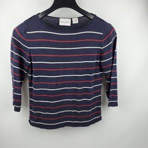 Madison Studio 3/4 Sleeve Pullover Round Neck Sweater Womens Medium Blue Red